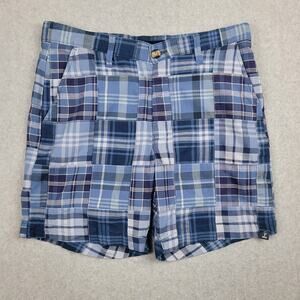 NWT Crown & Ivy Shorts Mens Size 32 Motion Flex Blue Plaid 7" Inseam